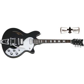 Schecter T S/H-1B Vintage 6-String Semi-Hollow-Body Electric Guitar, 22 Frets, C Shape Neck, Rosewood Fretboard, Black Pearl