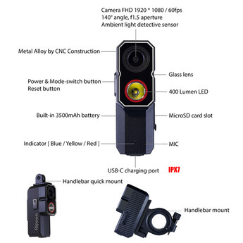 RIPOON Q101 Pro Front Light Bicycle Dash Cam — thumbnail 20