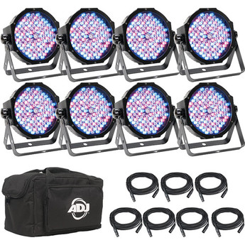 American dj Mega Flat Pak 8 Plus 8x Mega Par Profile Plus LED Pars, 7x DMX Cable, and Bag