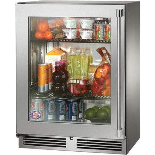HH24RS43L Perlick 24 Signature Series Shallow Depth Undercounter  Refrigerator with Stainless Steel Glass Door - Left Hinge