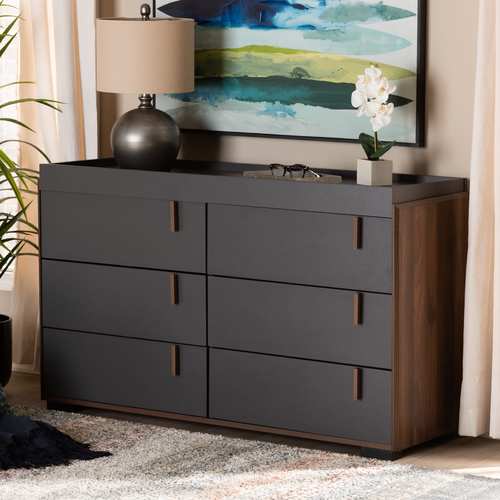 Baxton Studio Rikke Two Tone Gray 6 Drawer Dresser 152 9532 GDK