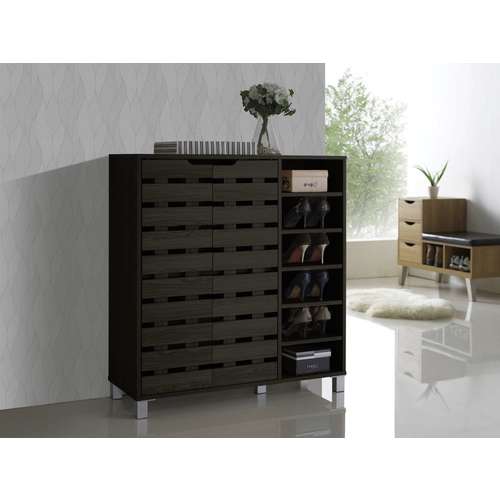 Baxton Studio Shirley Dark Brown Wood 2 Door Shoe Cabinet with