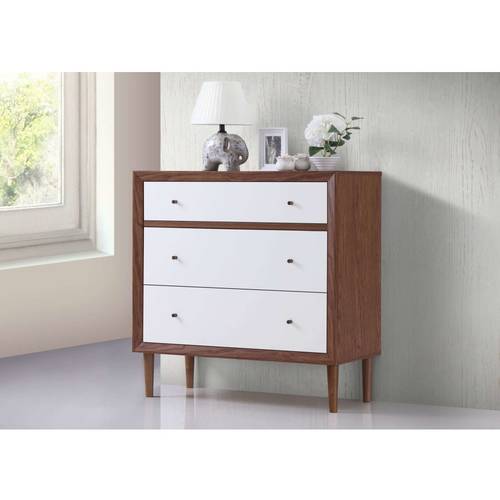 Baxton Studio Harlow Mid Century White and Walnut Veneer 3 Drawer