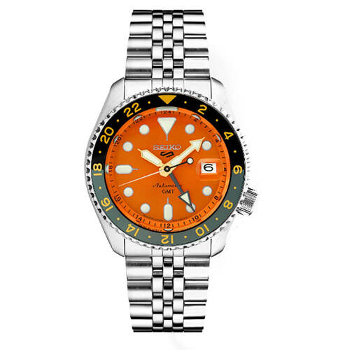 SSK017 Seiko 5 Sports Automatic GMT Watch - Stainless Steel/Yellow