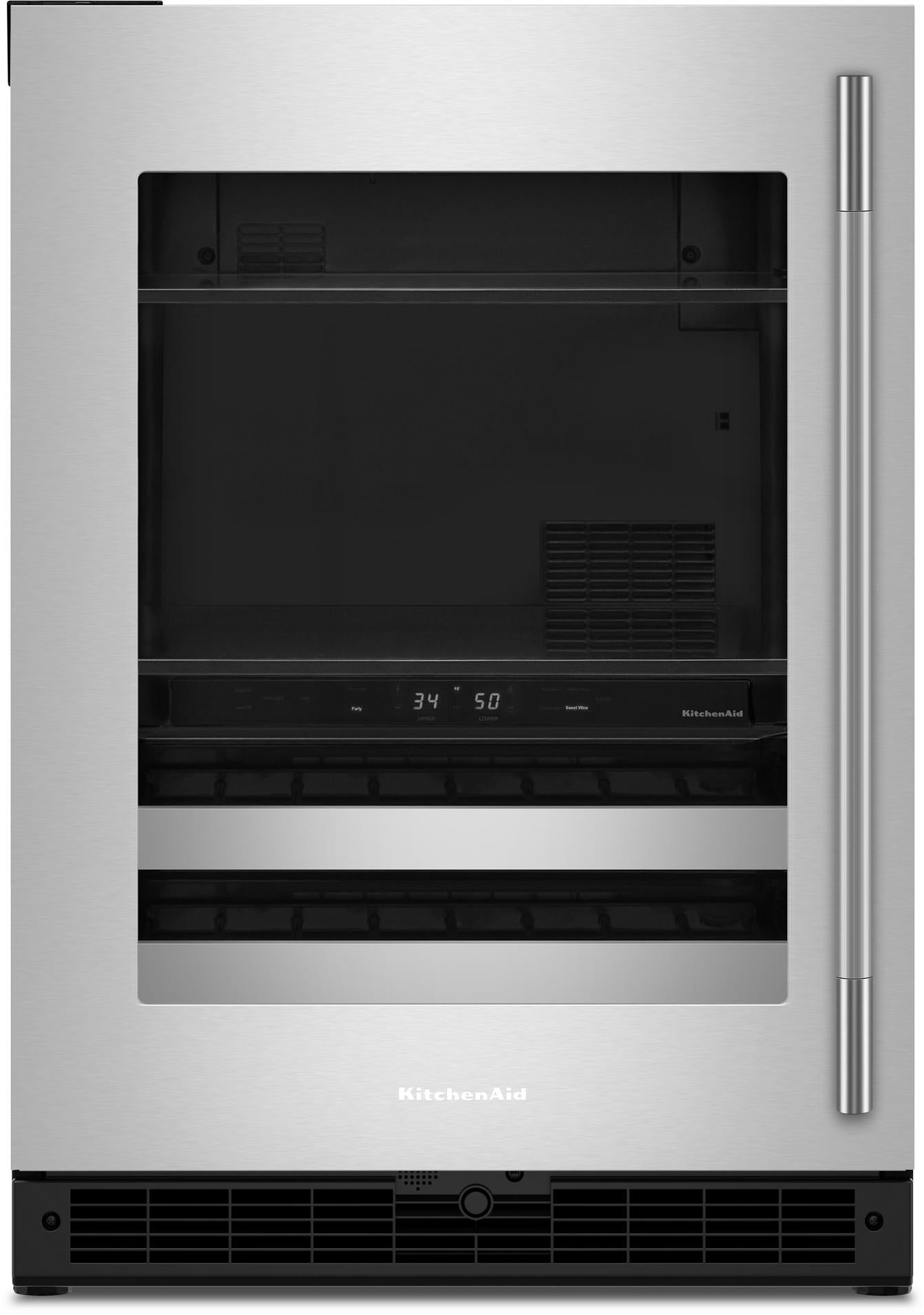 KitchenAid KUBL524SSB 24 Inch Built-In Undercounter Dual Zone Beverage Center Black Cabinet/Stainless Doors