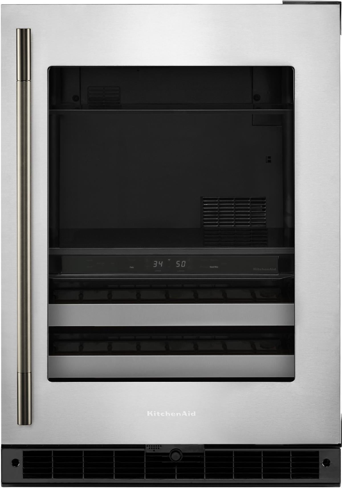KitchenAid KUBR524SSB 24 Inch Built-In Undercounter Dual Zone Beverage Center Black Cabinet/Stainless Doors