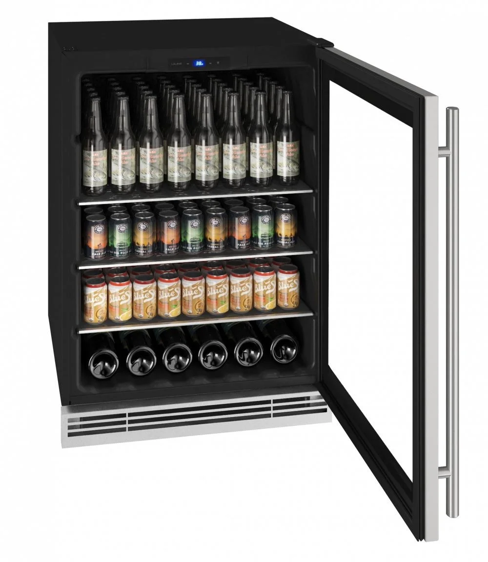 U-Line 24" Beverage Center , Reversible Hinge 230v: Stainless Glass Door