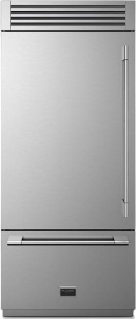 Fulgor Milano 36 Inch Built-In Bottom Freezer Refrigerator with 18.5 cu. ft. Total Capacity, Ice Maker, Total No Frost, LED Lighting, Deep-Freezing, and Holiday Mode: Stainless Steel, Left Hinge