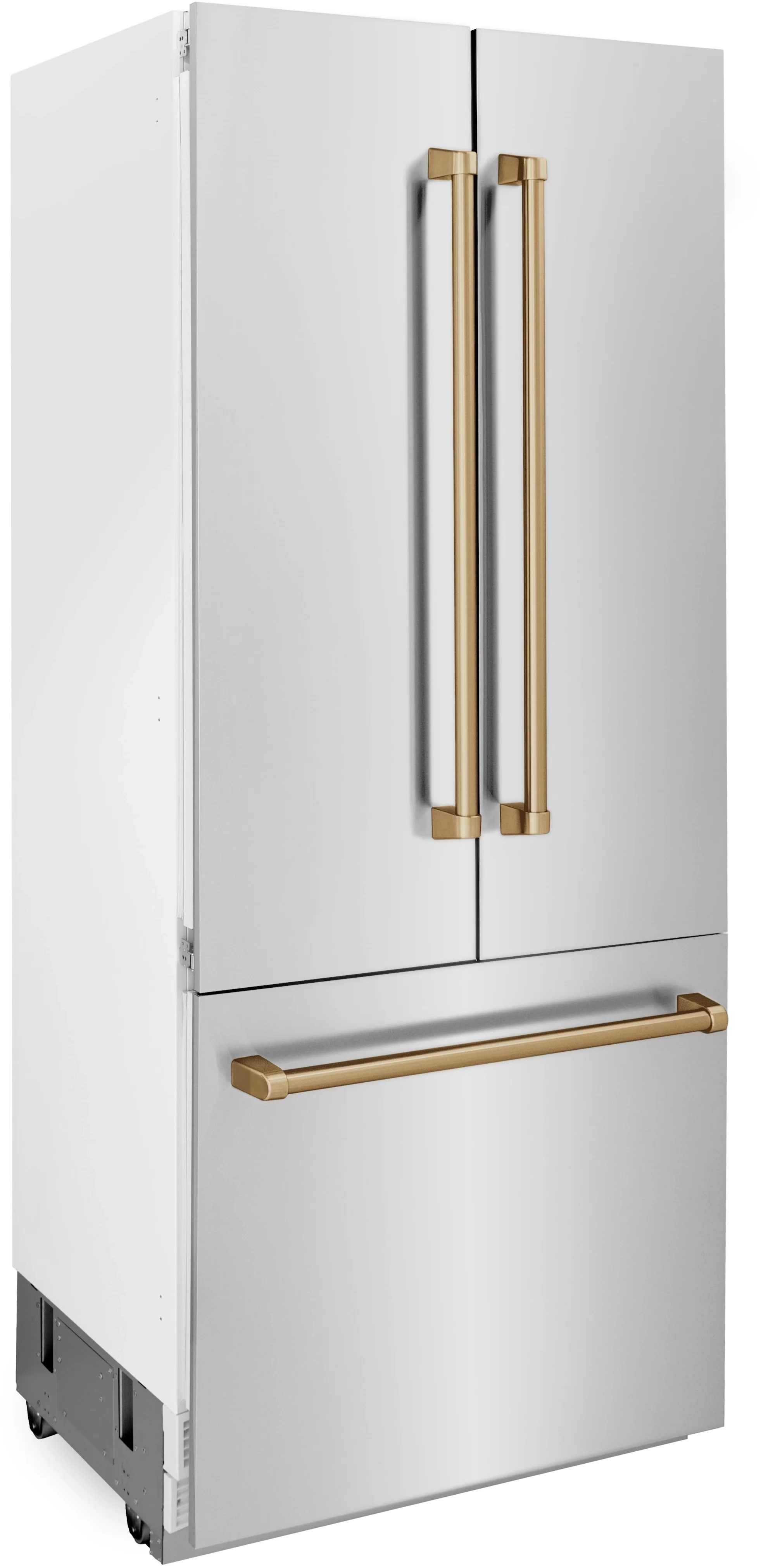 Z Line 36 Inch Autograph Edition 19.6 cu. ft. Built-in 2-Door Bottom Freezer Refrigerator with Internal Water and Ice Dispenser: Stainless Steel With Gold Accents
