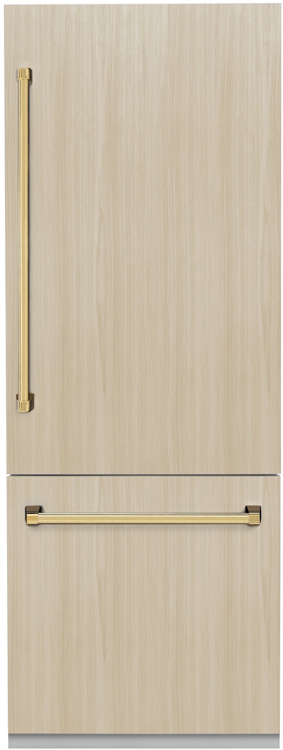 Z Line ZLINE Autograph Edition 30 in. 16.1 cu. ft. Panel Ready Built-in 2-Door Bottom Freezer Refrigerator: Panel Ready With Polished Gold Handles
