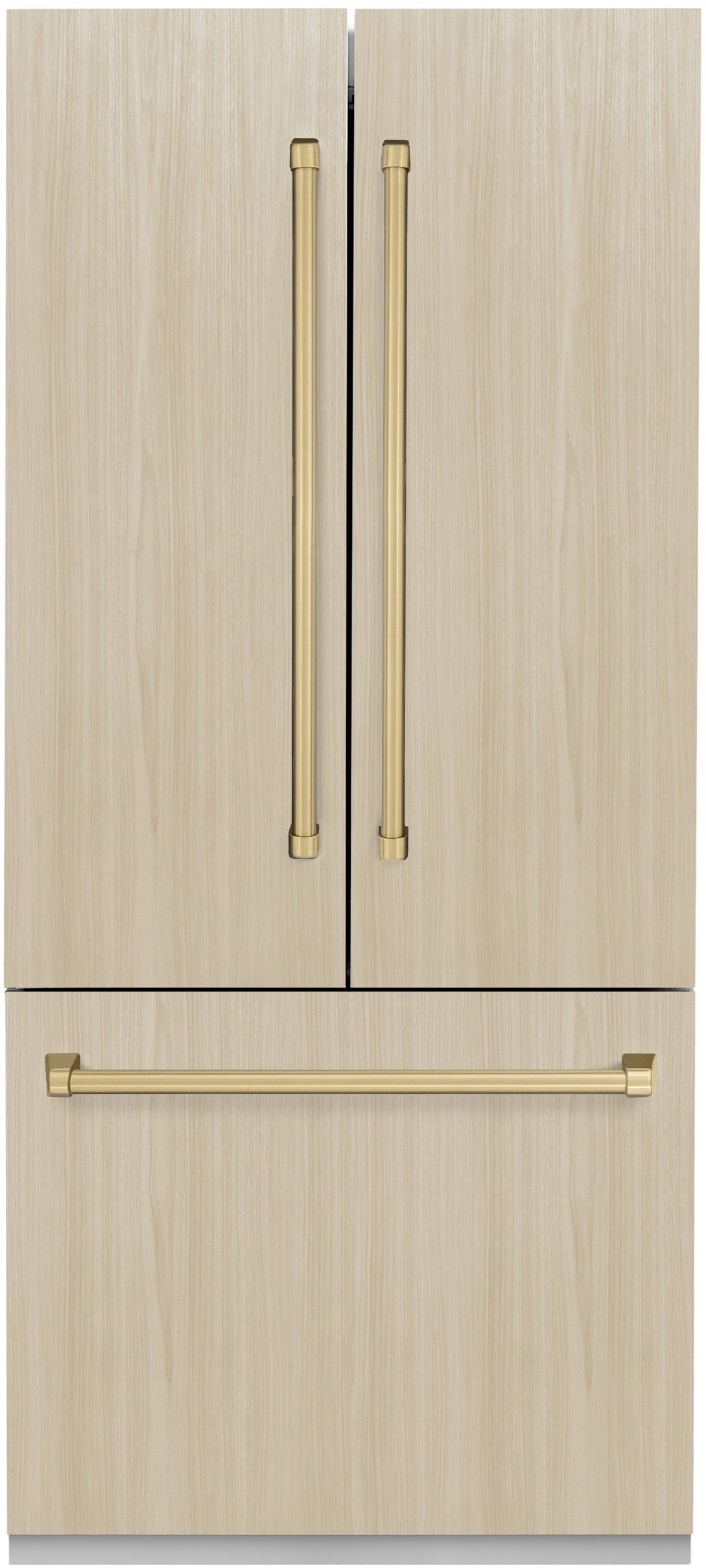 Z Line ZLINE Autograph Edition 36 in. 19.6 cu. ft. Panel Ready Built-in 3-Door French Door Refrigerator: Panel Ready With Champagne Bronze Handles