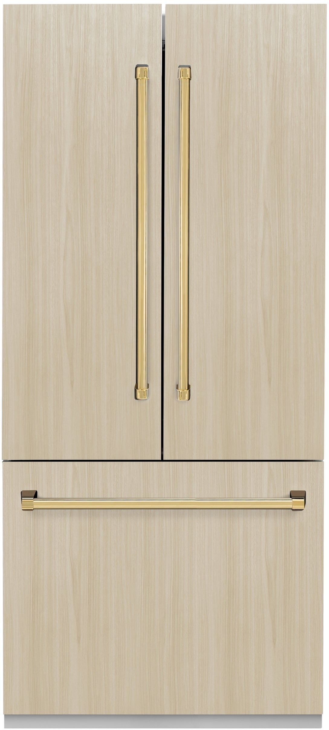 Z Line ZLINE Autograph Edition 36 in. 19.6 cu. ft. Panel Ready Built-in 3-Door French Door Refrigerator: Panel Ready With Polished Gold Handles