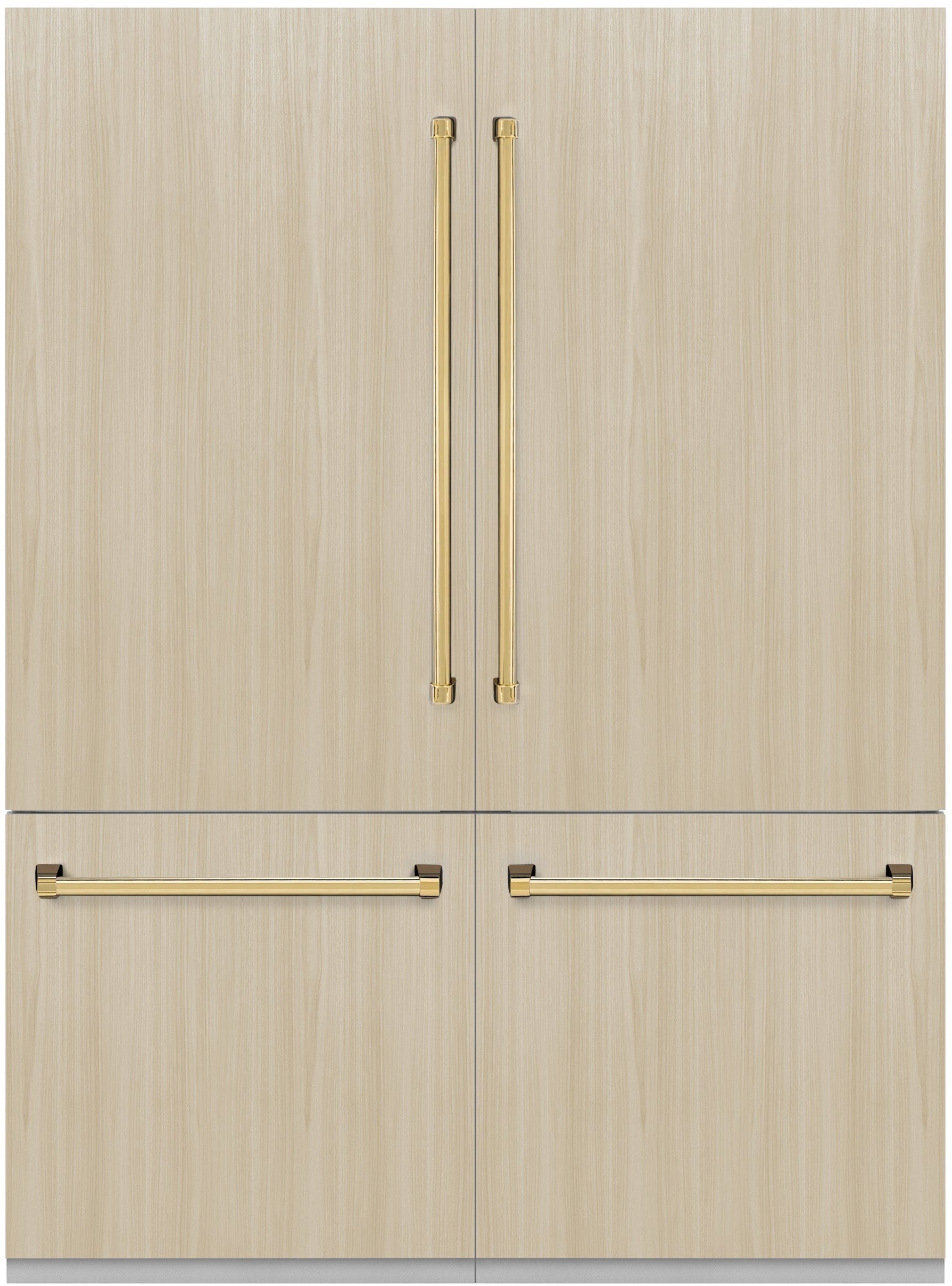 ZLINE Autograph Edition 60 in. 32.2 cu. ft. Panel Ready Built-In 4-Door French Door Refrigerator: Panel Ready With Polished Gold Handles