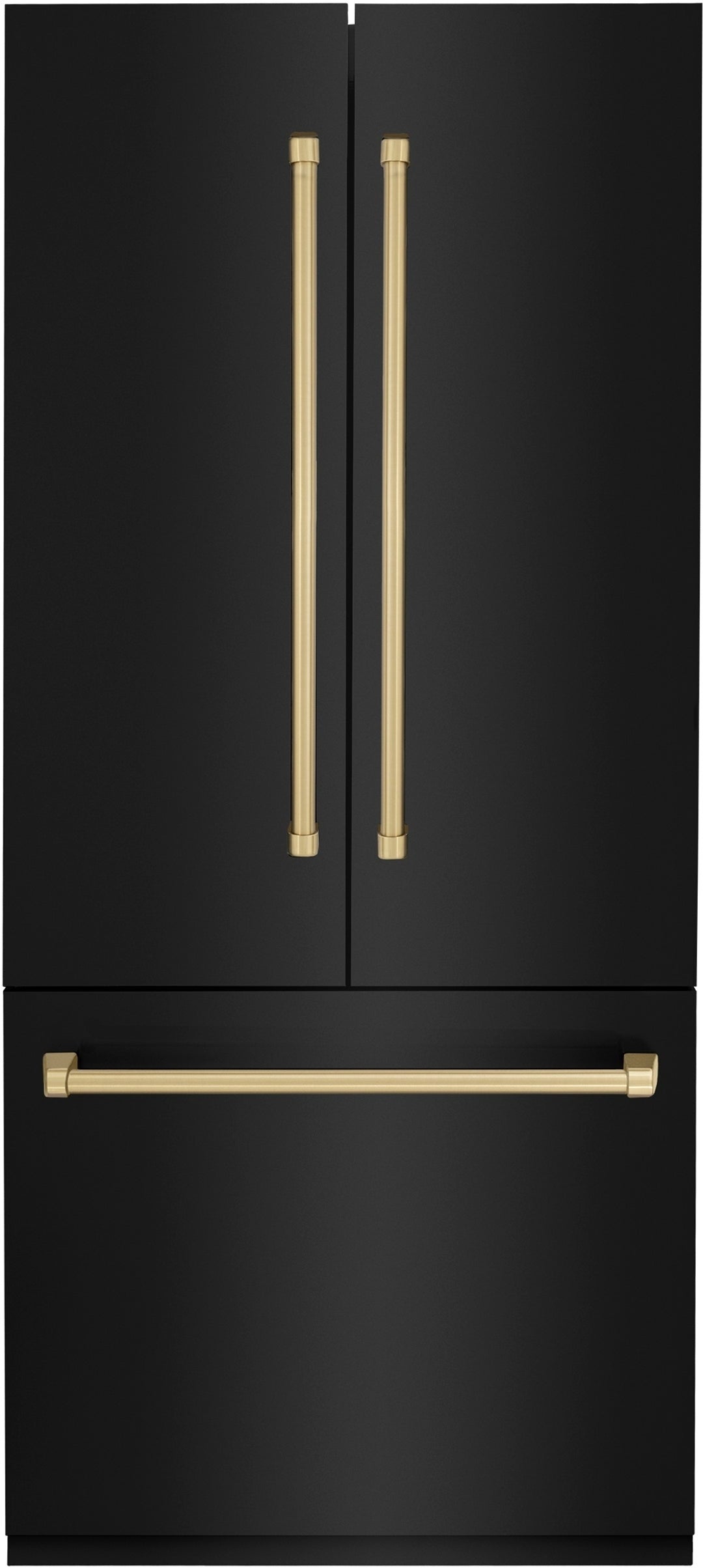 Z Line ZLINE 36 Inch Autograph Edition 19.6 cu. ft. Built-in 3-Door French Door Refrigerator: Black Stainless Steel With Champagne Bronze Accents
