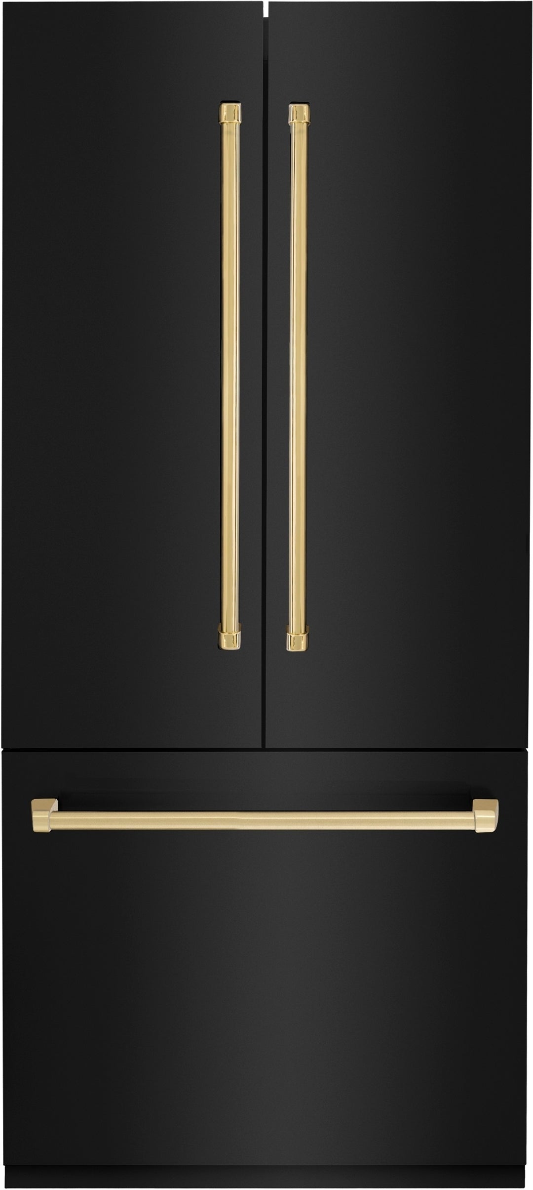 Z Line ZLINE 36 Inch Autograph Edition 19.6 cu. ft. Built-in 3-Door French Door Refrigerator: Black Stainless Steel With Polished Gold Accents
