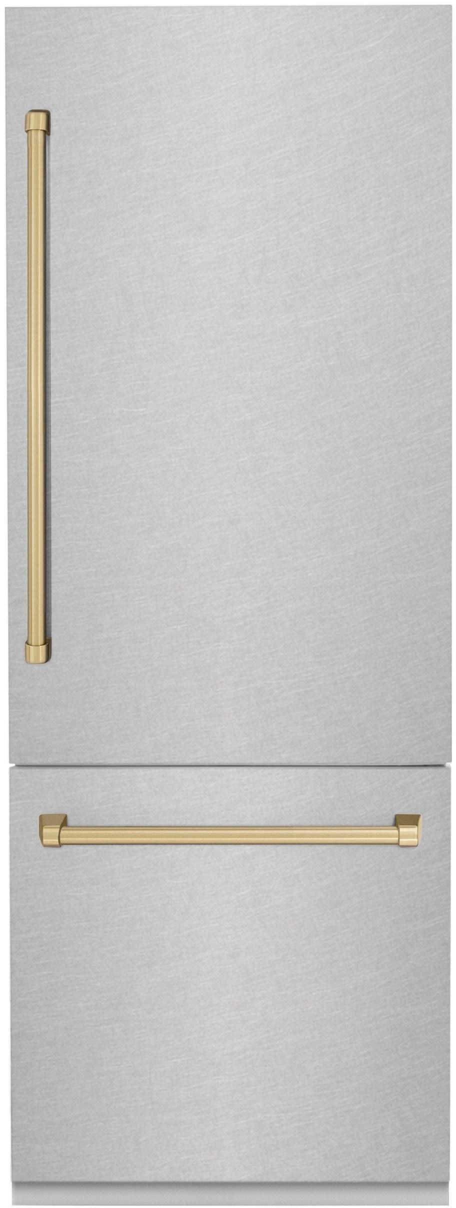 Z Line 30 Inch Autograph Edition 16.1 cu. ft. Built-in 2-Door Bottom Freezer Refrigerator: Durasnow Stainless Steel With Champagne Bronze Accents