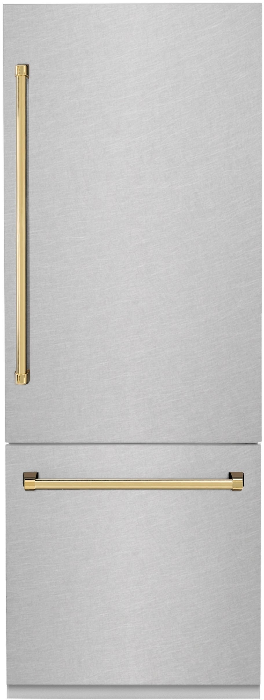Z Line 30 Inch Autograph Edition 16.1 cu. ft. Built-in 2-Door Bottom Freezer Refrigerator: Durasnow Stainless Steel With Polished Gold Accents