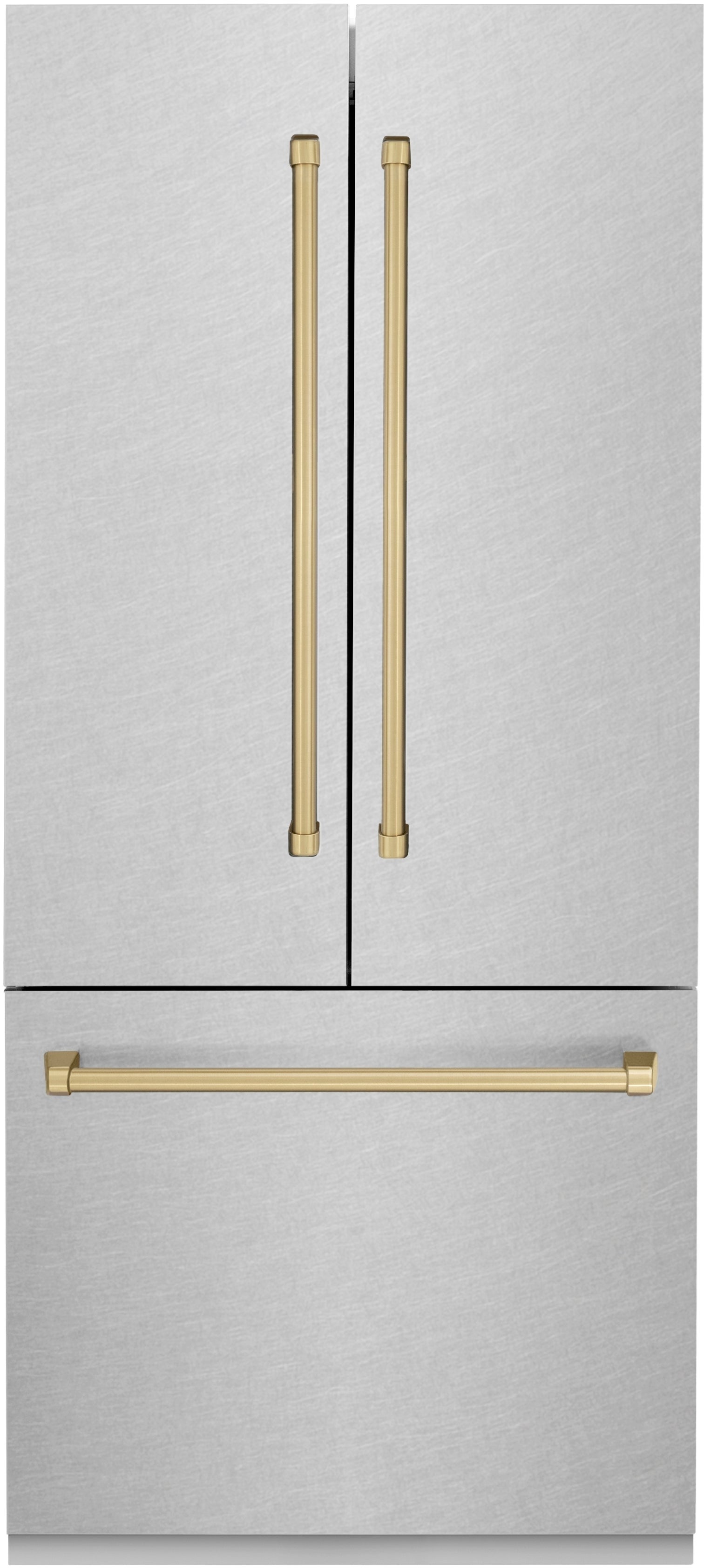 Z Line ZLINE 36 Inch Autograph Edition 19.6 cu. ft. Built-in 3-Door French Door Refrigerator: Durasnow Stainless Steel With Champagne Bronze Accents