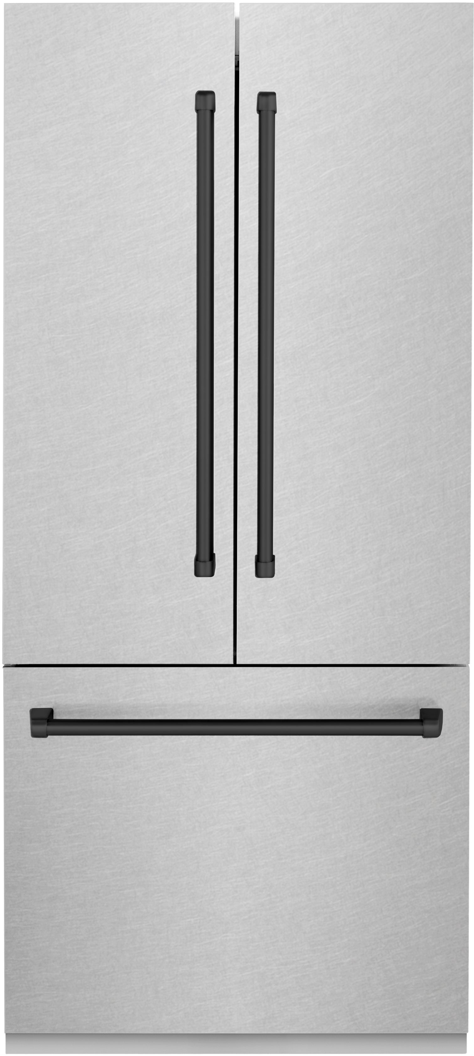 Z Line ZLINE 36 Inch Autograph Edition 19.6 cu. ft. Built-in 3-Door French Door Refrigerator: Durasnow Stainless Steel With Matte Black Accents