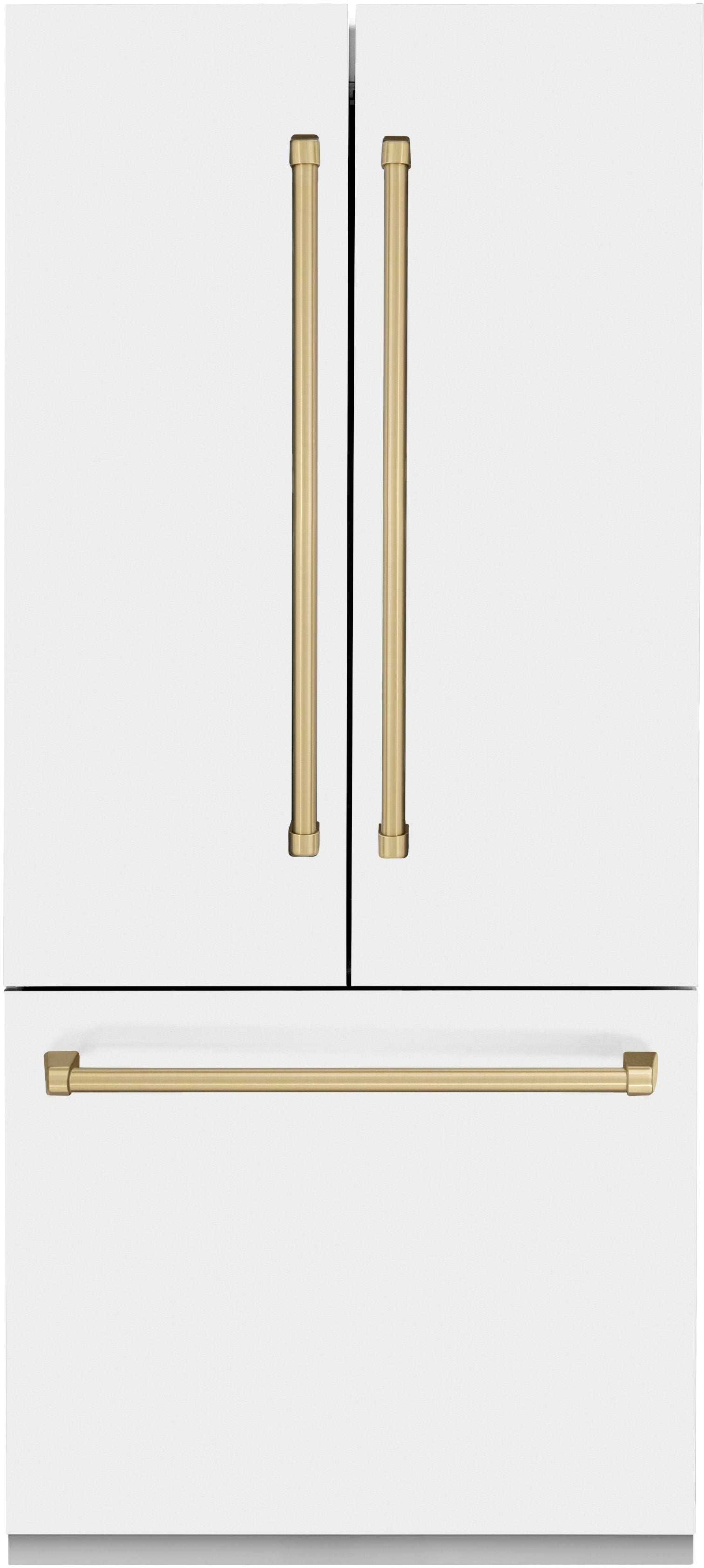 Z Line ZLINE 36 Inch Autograph Edition 19.6 cu. ft. Built-in 3-Door French Door Refrigerator: White Matte With Champagne Bronze Accents