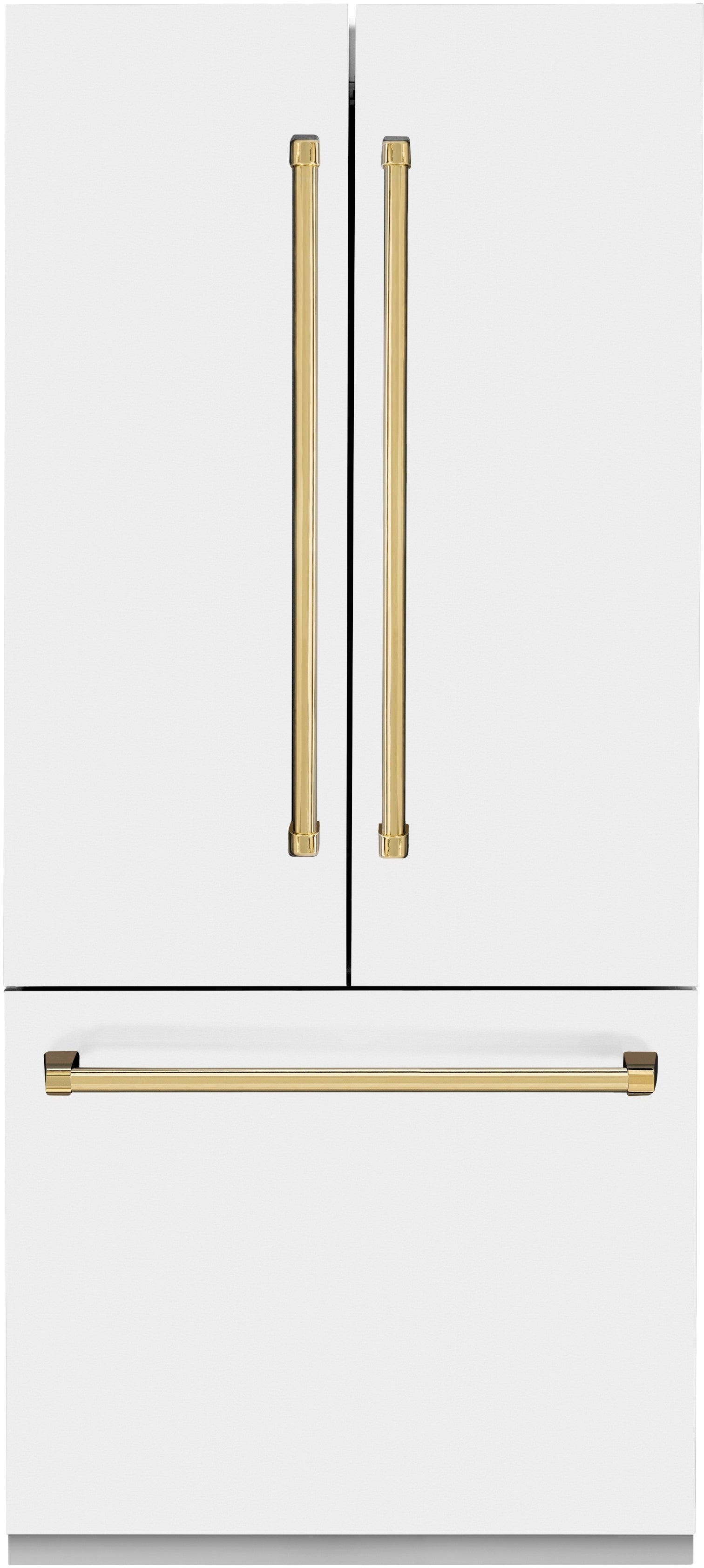 Z Line ZLINE 36 Inch Autograph Edition 19.6 cu. ft. Built-in 3-Door French Door Refrigerator: White Matte With Polished Gold Accents