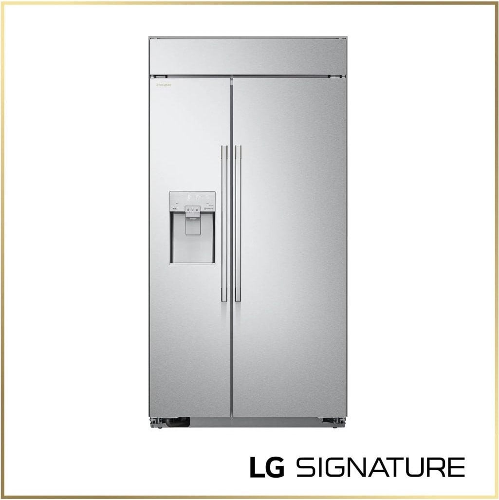 LG LG Signature 42 Inch 26.5 Cu. Ft. Built-In Side By Side Refrigeratior With Linear Compressor, Surrounding LED, Sliding Baskets, Pull-Out Drawers, And In-Door Ice: Stainless Steel
