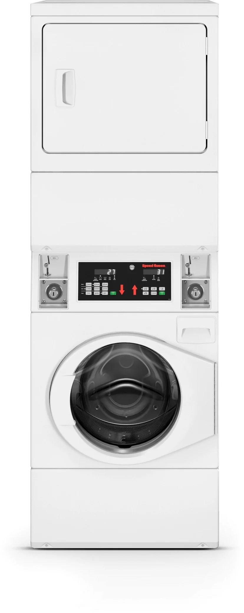 Speed Queen SV6000WE 27 Inch Commercial Electric Stacked Dryer on Washer Laundry Center