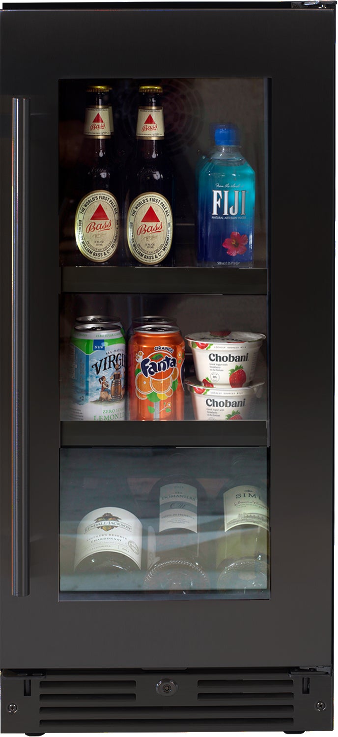 XO XOU15BCGBSR Beverage Center 15 inch: Black Stainless Glass, Right Black Stainless Steel