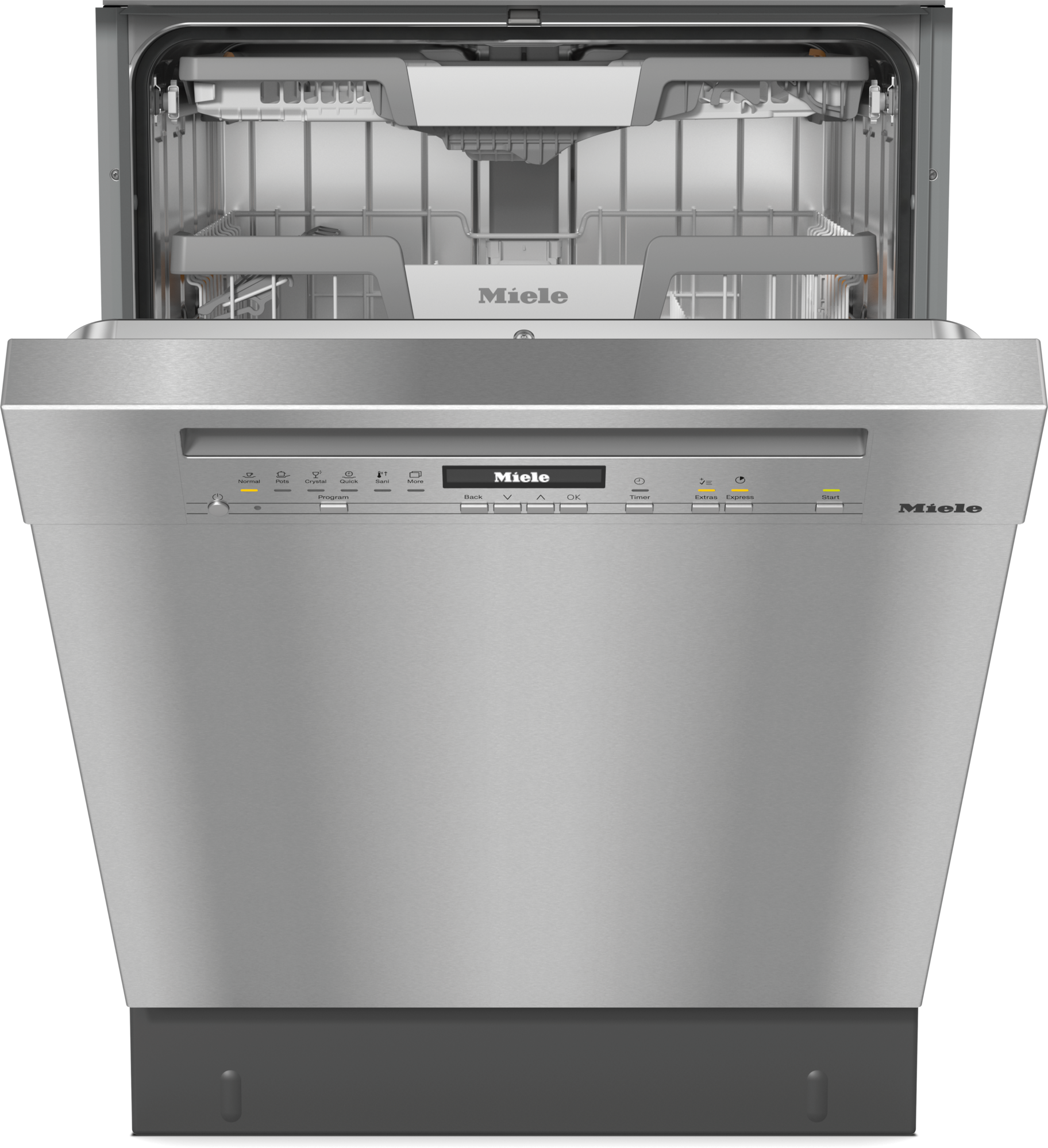 Miele 24 Inch Built-In Full-Console Dishwasher with 16 Place Setting Capacity, 9 Program Cycles, 3D MultiFlex Cutlery Tray, QuickIntenseWash, DirectSelect Controls, 42 dBA, CleanTouch Steel Finish, Water Softener and Energy Star Certified: Stainless Steel