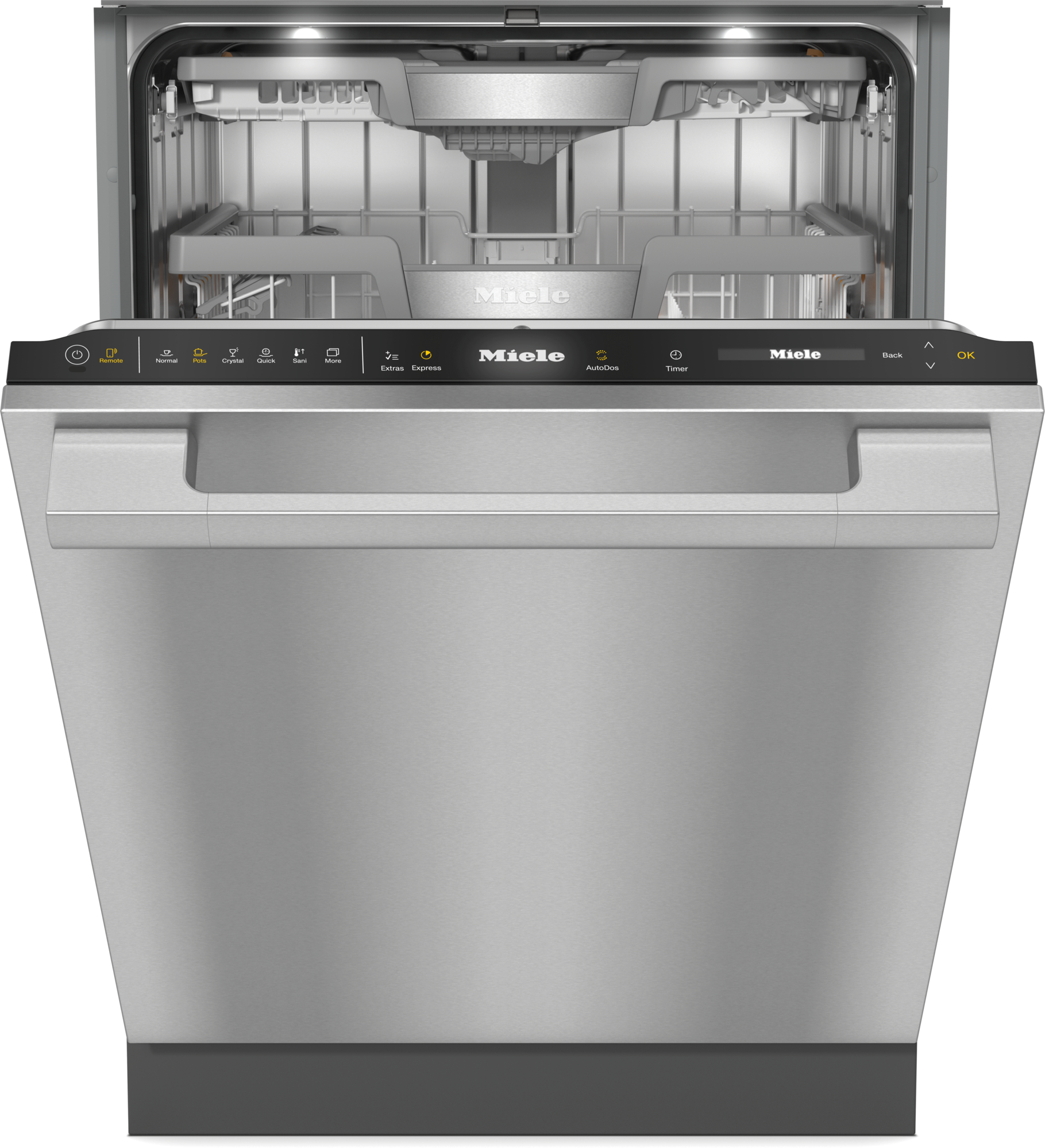 24 Inch Built-In Panel Ready Fully Integrated Dishwasher with 16 Place Setting Capacity, 13 Program Cycles, 39/37 dBA, WifiConnect with Miele Home, EcoPower Technology, 3D MultiFlex Cutlery Tray, Quick Intense Wash, AutoDos with PowerDisk, Direct Sensor Controls, Remote Start, BrilliantLight, Water Softener and Energy Star: Stainless Steel