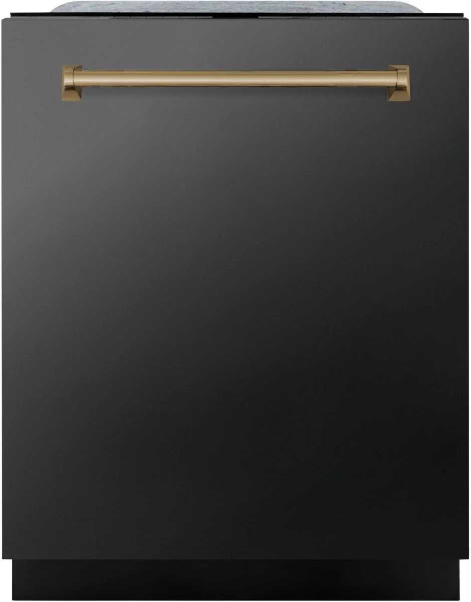 Z Line Autograph Edition 24 Inch 3rd Rack Top Touch Control Tall Tub Dishwasher: Black Stainless with Champagne Bronze Handle