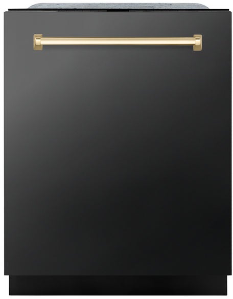 Z Line Autograph Edition 24 Inch 3rd Rack Top Touch Control Tall Tub Dishwasher: Black Stainless Steel With Polished Gold Handle