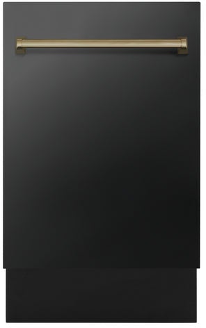 Z Line Autograph Edition 18" Compact 3rd Rack Top Control Dishwasher: Black Stainless Steel With Champagne Bronze Handle