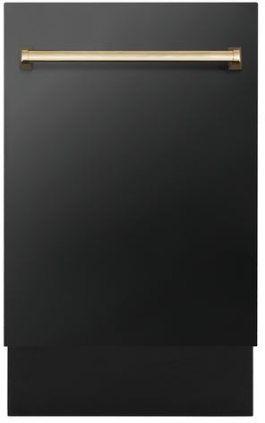 Z Line Autograph Edition 18" Compact 3rd Rack Top Control Dishwasher: Black Stainless Steel With Polished Gold Handle