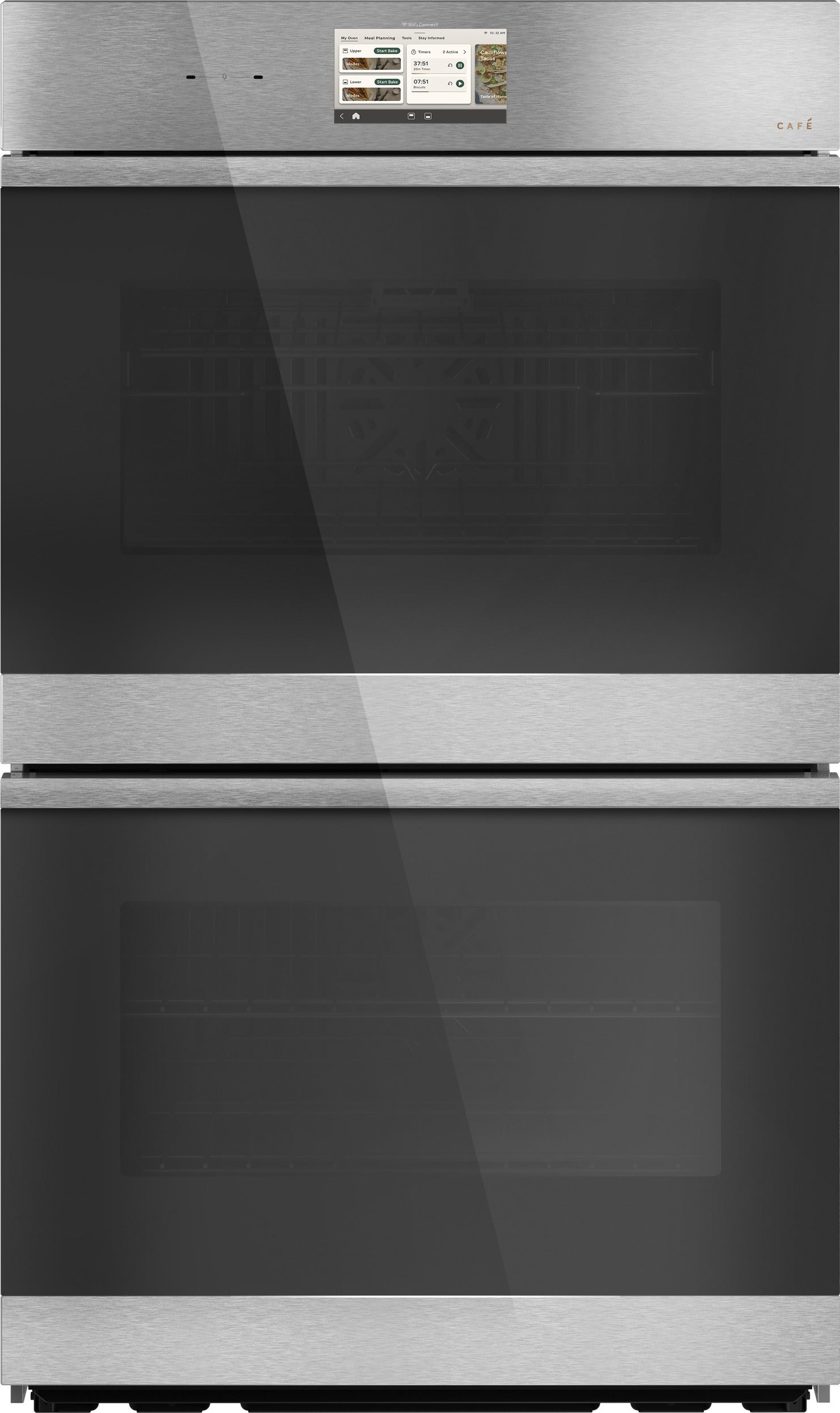Cafe 30 Inch Smart Built-In Convection Double Wall Oven With In-Oven Camera And Voice-to-Open/Push-to-Open Door: Stainless