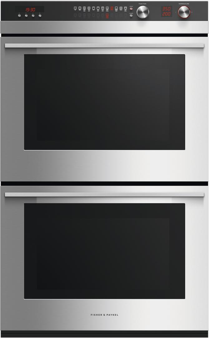 Fisher Paykel Contemporary 30" 8.2 cu. ft. Brushed Stainless Steel Electric Double Oven with 11 Functions