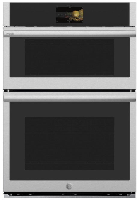 GE 30 Inch Combination Double Wall Oven with 4.7 cu. ft. Convection Oven, 1.7 cu. ft. Advantium Speedcook Oven, No Preheat Air Fry, Steam Bake, Self-clean, Sabbath Mode, and Glass Touch Control: Stainless Steel