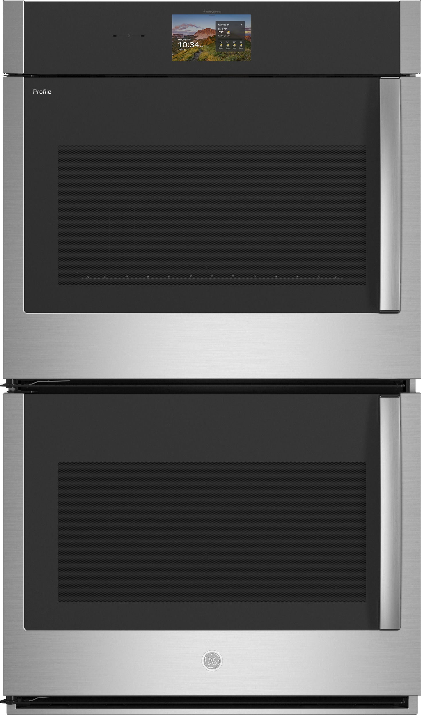 GE Profile 30 Inch Smart Built-In Convection Double Wall Oven With No Preheat Air Fry, Precision Cooking, and Microphone: Stainless Steel, Left Hinge