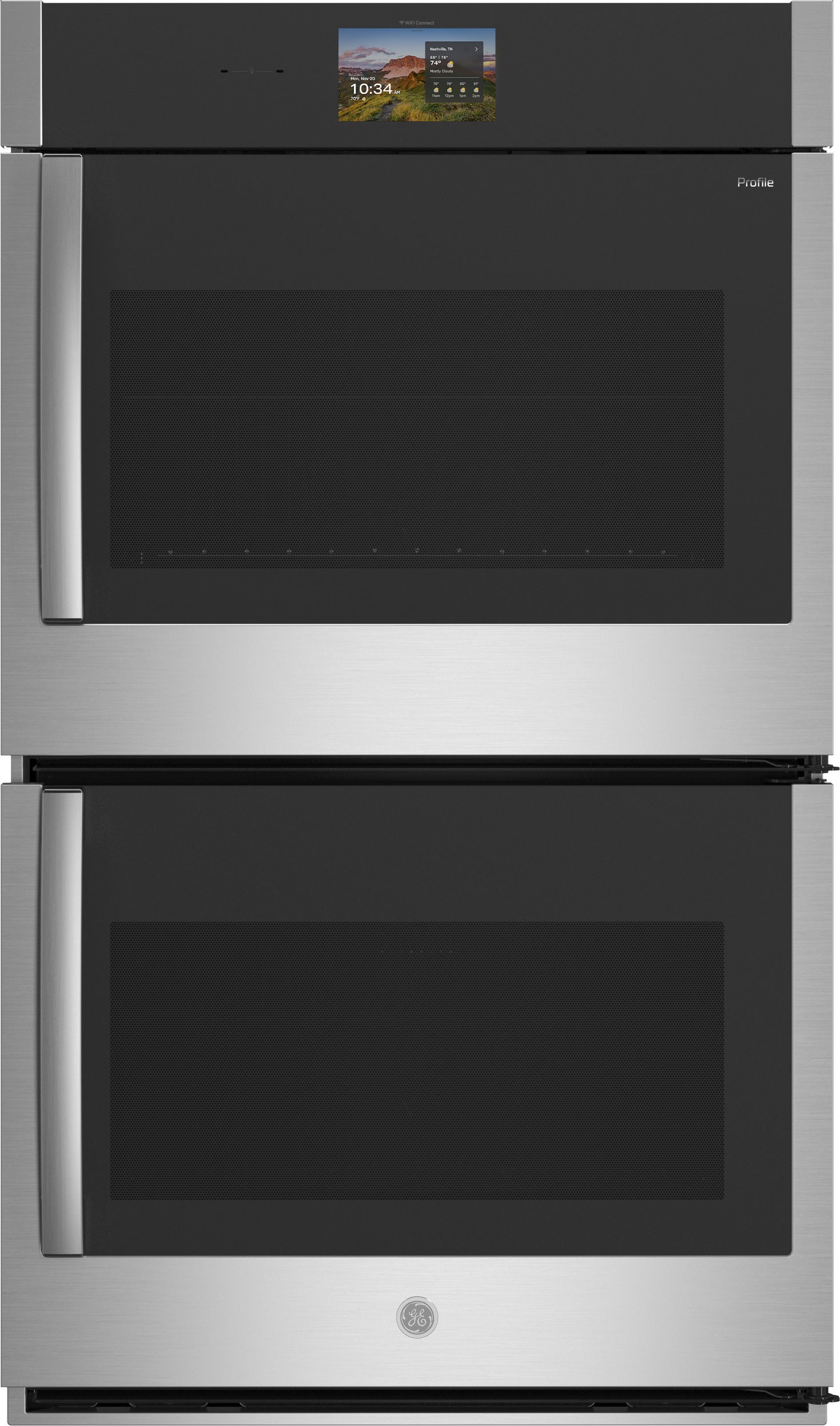 GE Profile 30 Inch Smart Built-In Convection Double Wall Oven With No Preheat Air Fry, Precision Cooking, and Microphone: Stainless Steel, Right Hinge