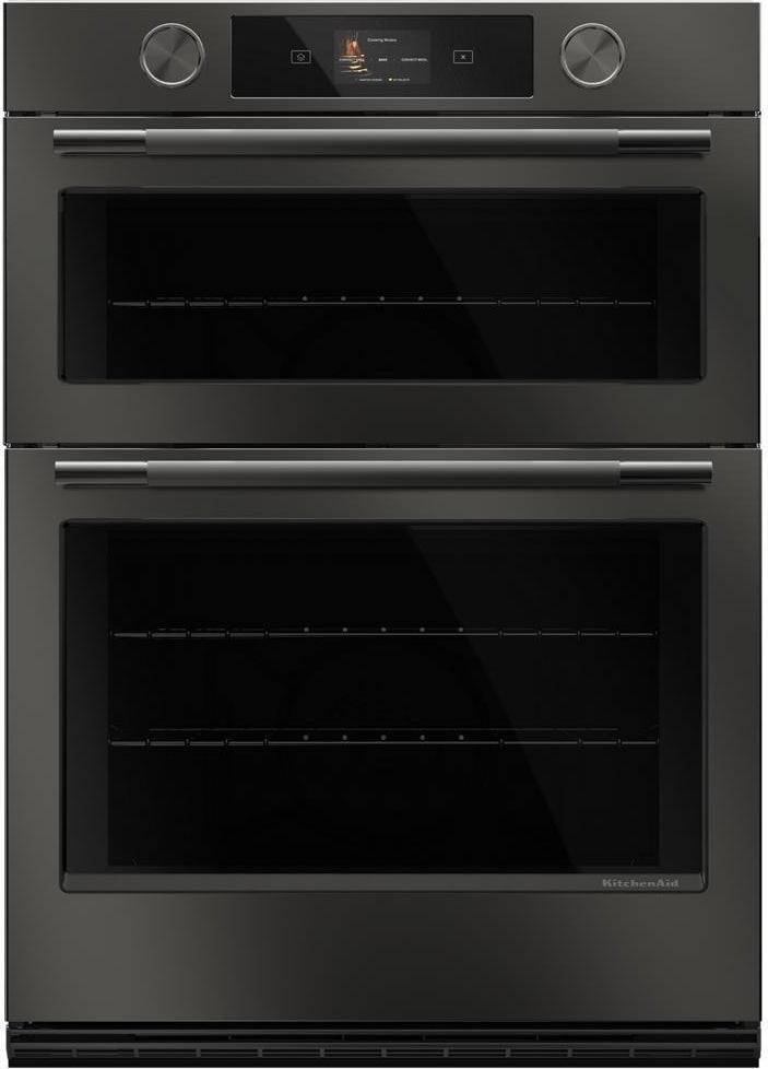KitchenAid 30 Inch Double Combination Smart Electric Wall Oven with 6.4 cu. ft. Total Capacity, Even-Heat™ True Convection, Temperature Probe, Backlit Knobs, Assisted Cooking Modes, Fresh Pizza Mode, Touch-Activated Controls, LCD Display, Sabbath Mode and STAR-K Certified: Black Ore
