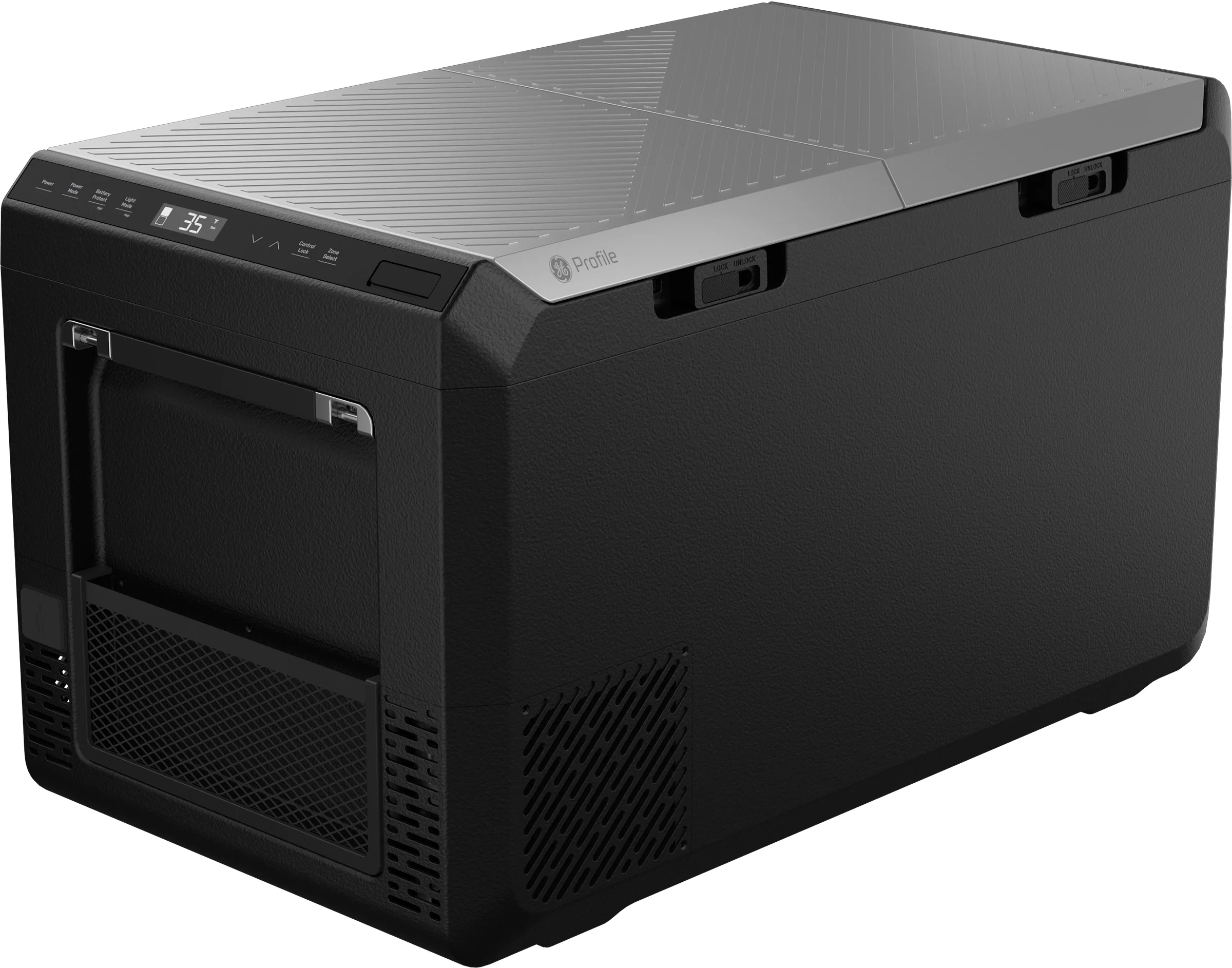 GE 2.7 Cu. Ft. Electric Cooler with Interior Lighting: Black and Concrete Gray