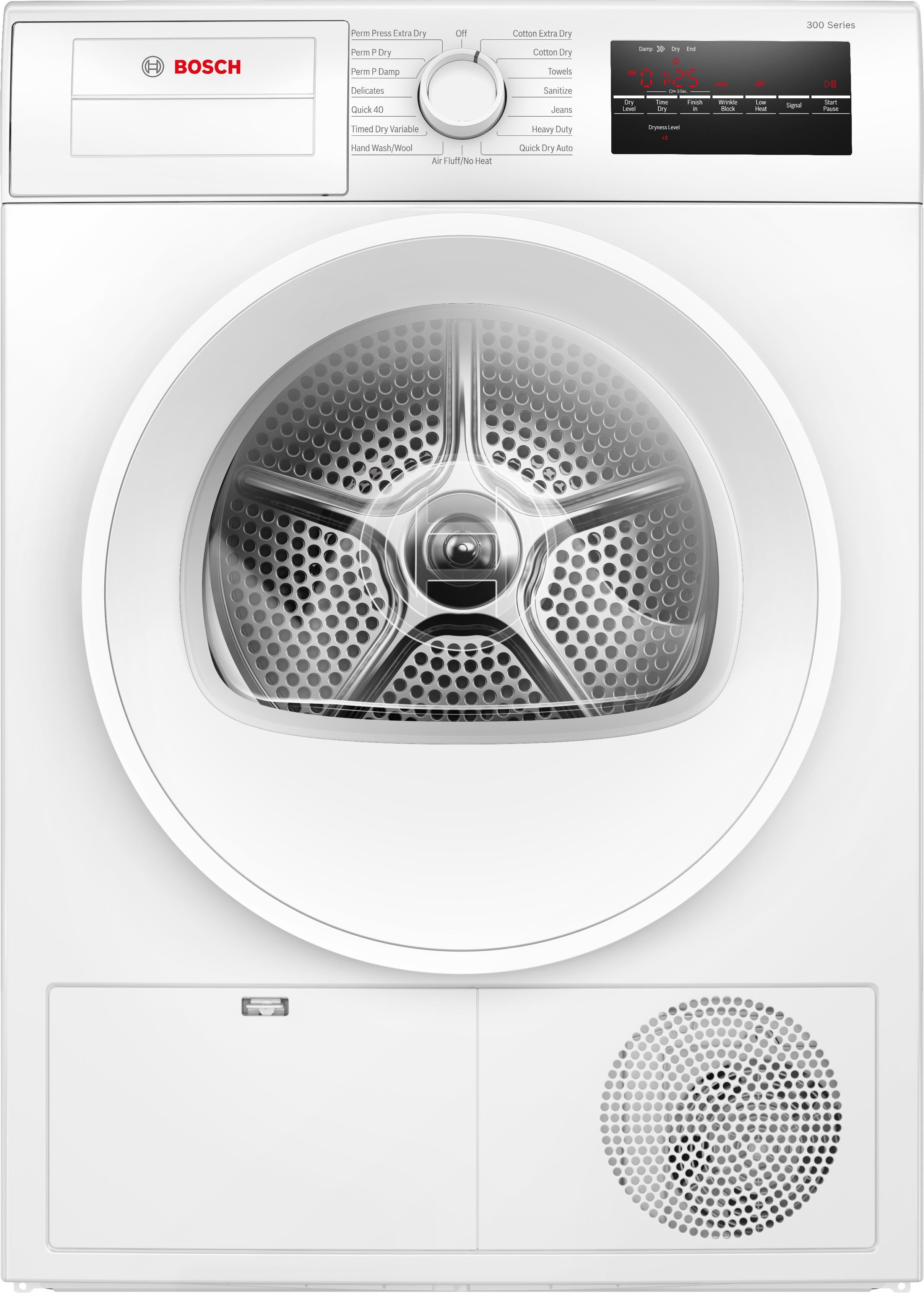 Bosch 24 Inch Electric Dryer with 4.0 cu. ft. Capacity, Condensation Drying, Sensor Controlled Condensation Drying System, 15 Drying Cycles, and ENERGY STAR Certified: White