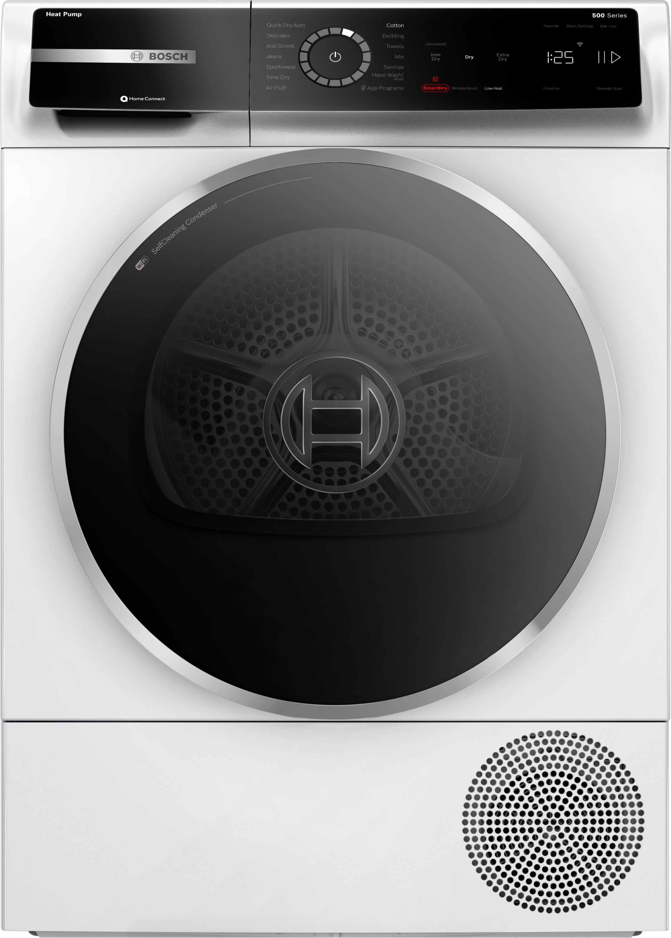 Bosch 24 Inch Compact Heat Pump Dryer with 4.0 cu ft Capacity, 14 Programs, 8 Options, Home Connect, Self-Cleaning Condenser, LED Interior Light, Steam Restore Feature, and Energy Star Certified: White