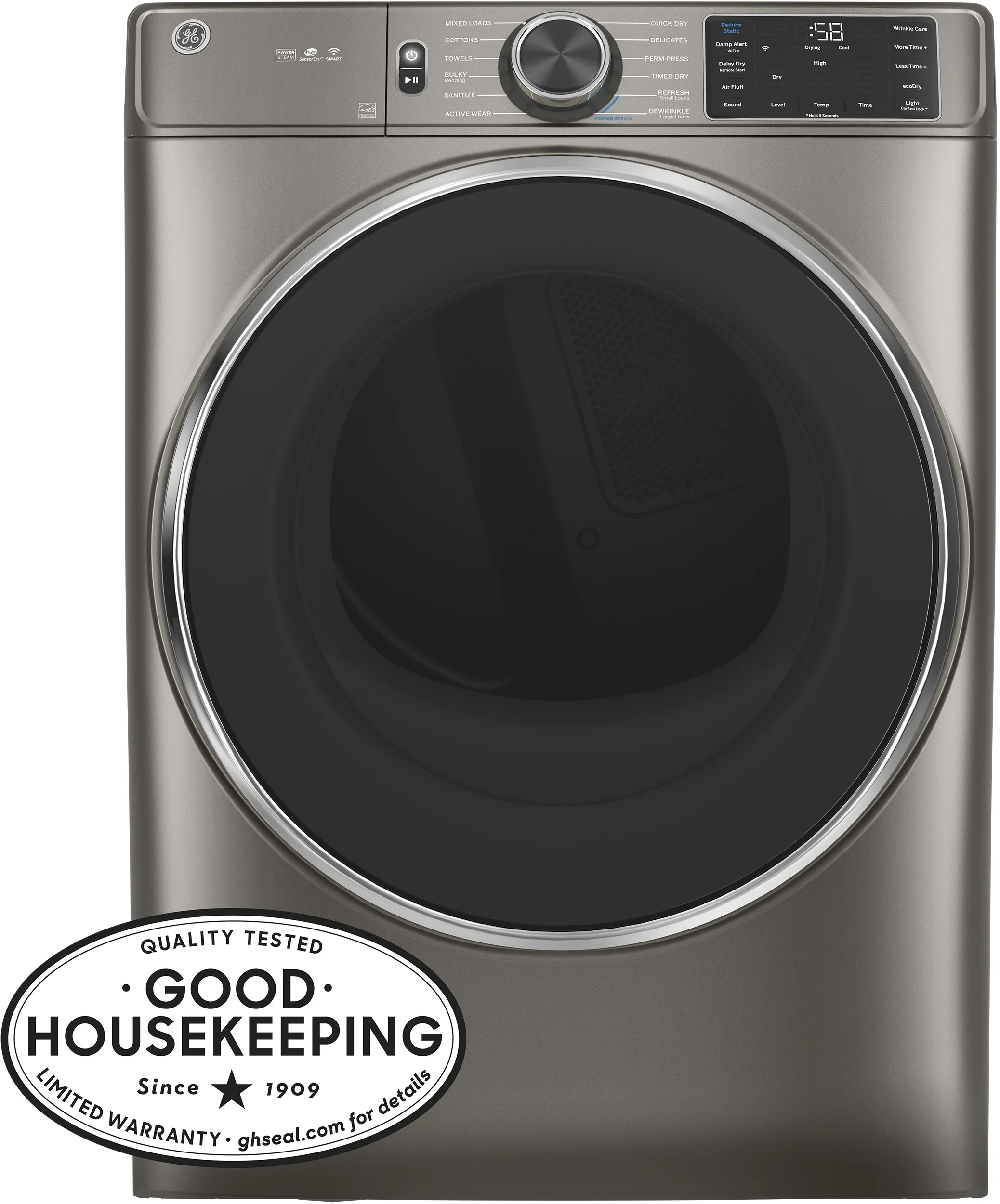 GE 7.8 cu.ft. Satin Nickel Electric Front Load Dryer - Energy Star