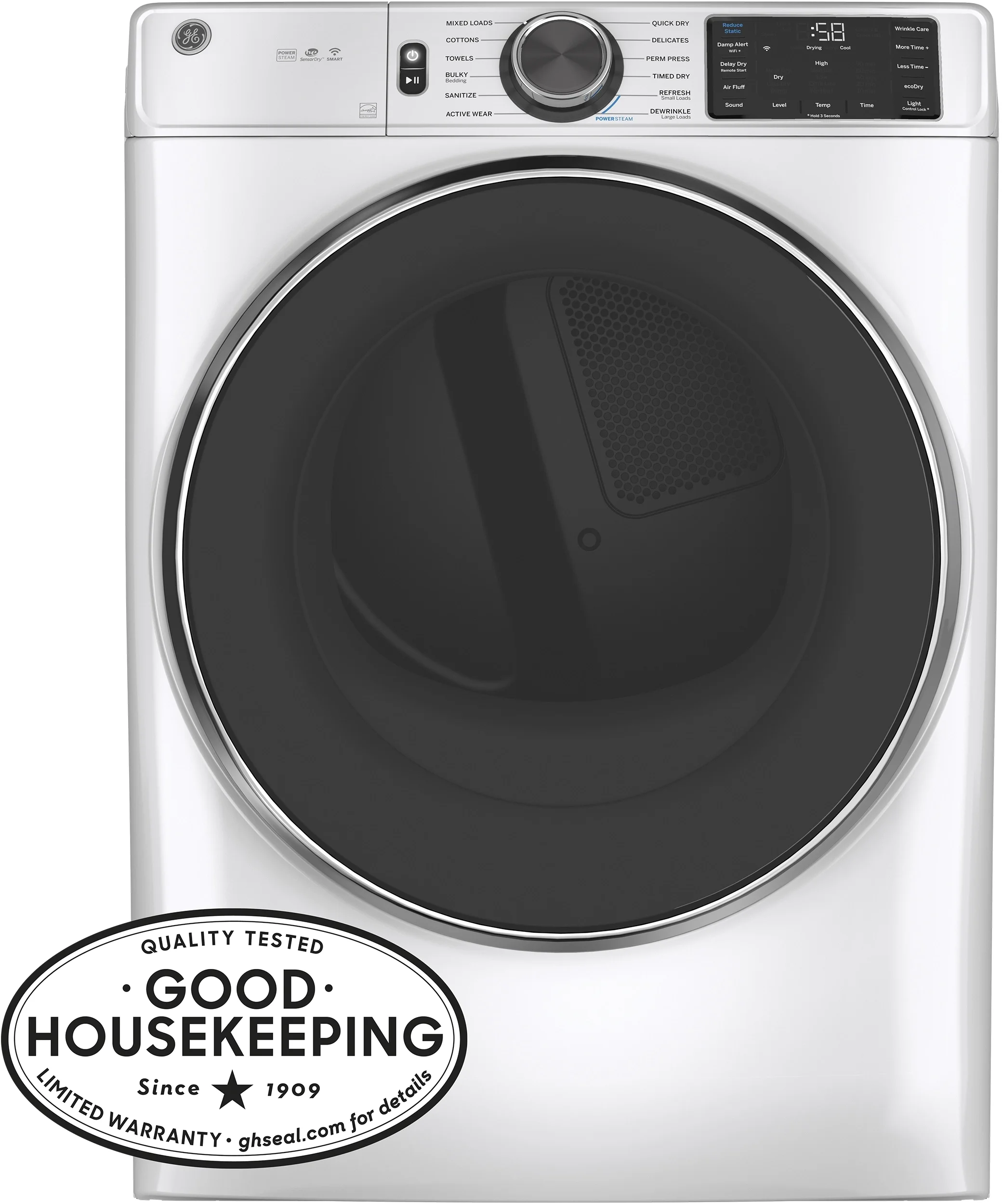 GE 7.8 cu.ft. White Gas Front Load Dryer with Steam - Energy Star