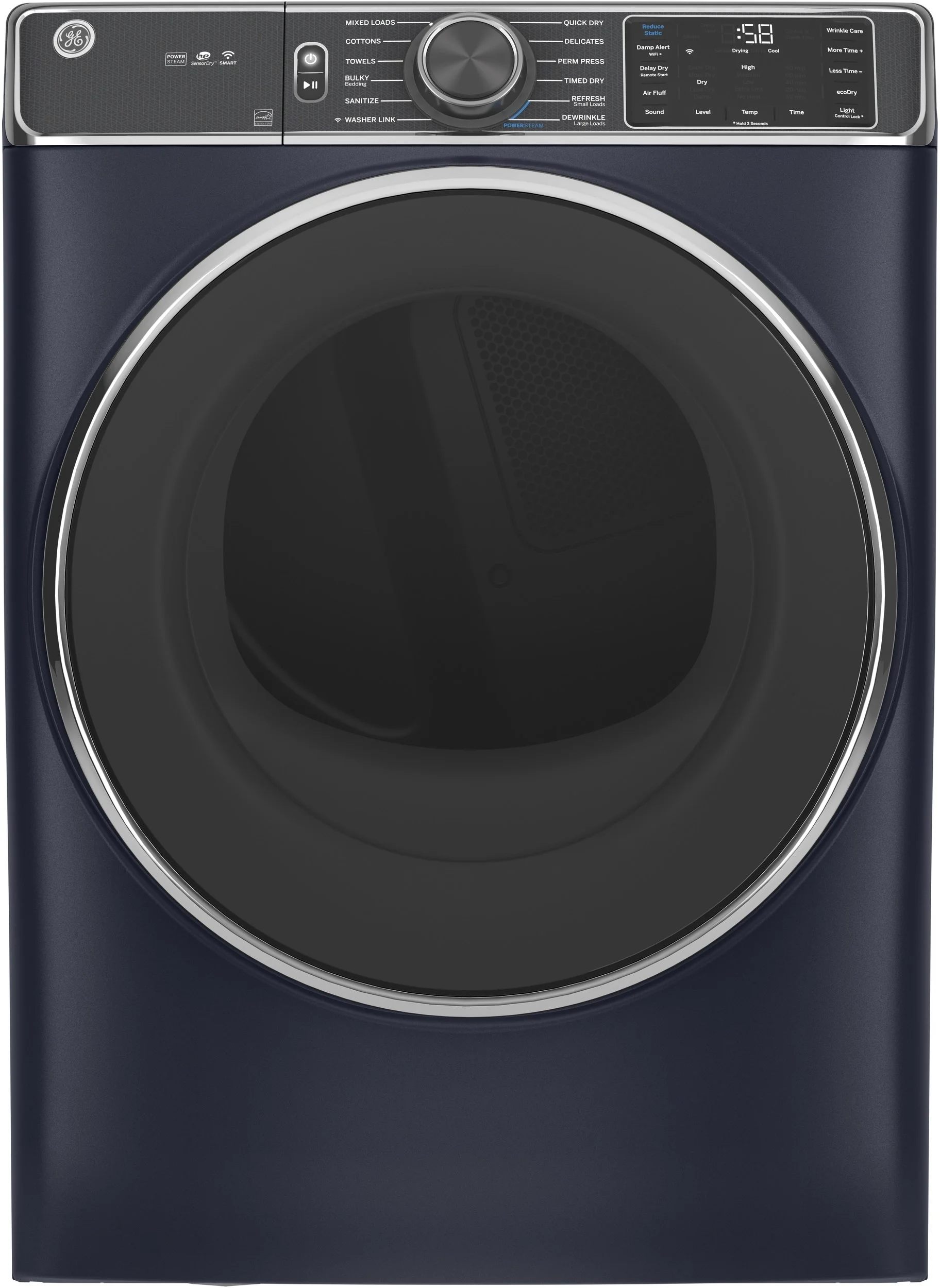 GE 7.8 cu.ft. Blue Sapphire Electric Front Load Dryer with Steam - Energy Star