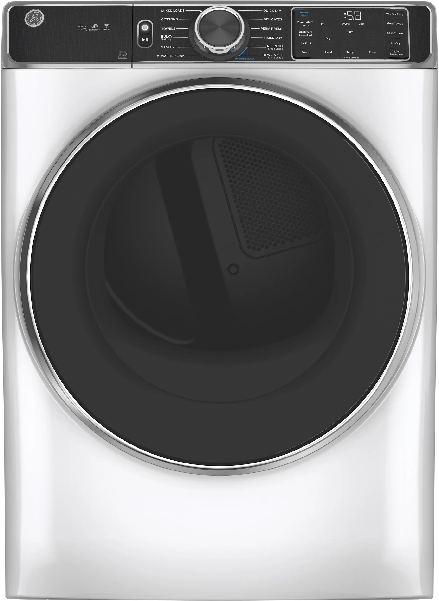 GE 7.8 cu.ft. White Gas Front Load Dryer with Steam - Energy Star