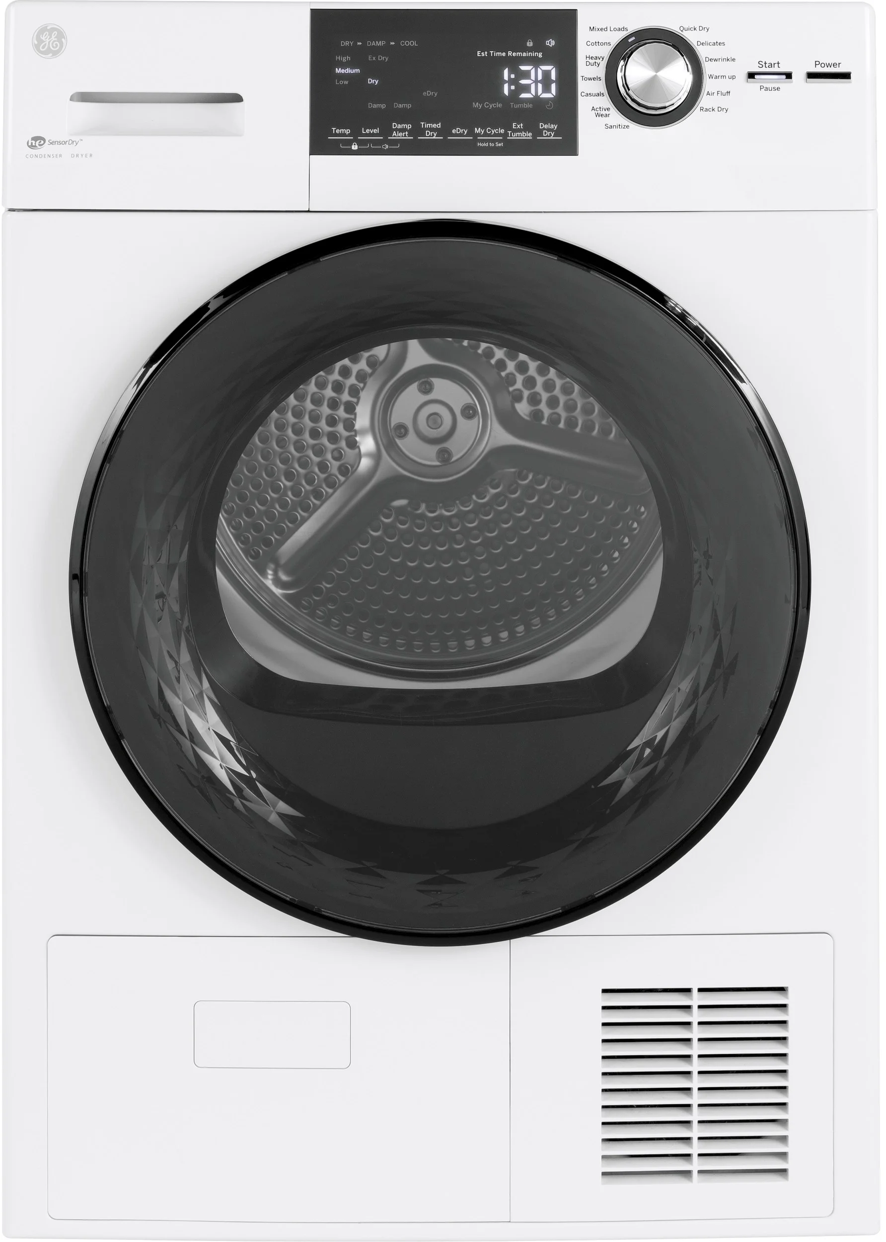 GE 24" White Front Load Ventless Dryer with Steam Cycle