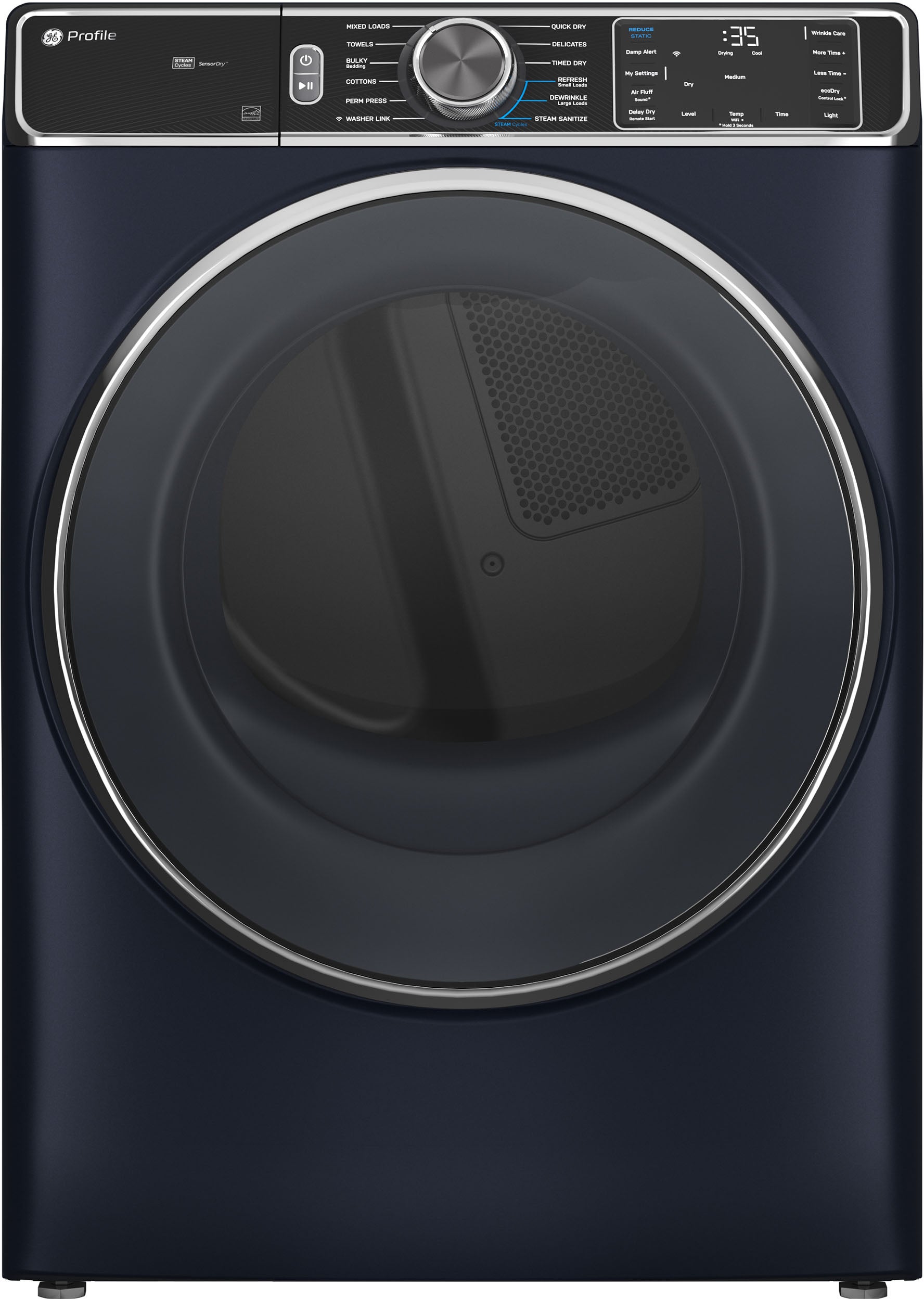GE Profile 7.8 Cu. Ft. Stackable Smart Electric Dryer with Steam and Sanitize Cycle: Sapphire Blue