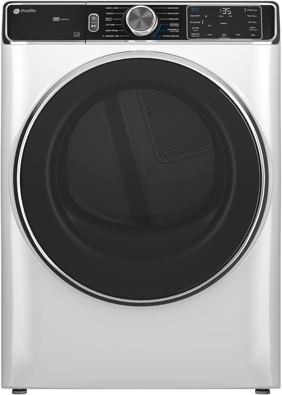 GE Profile 7.8 Cu. Ft. Stackable Smart Electric Dryer with Steam and Sanitize Cycle: White